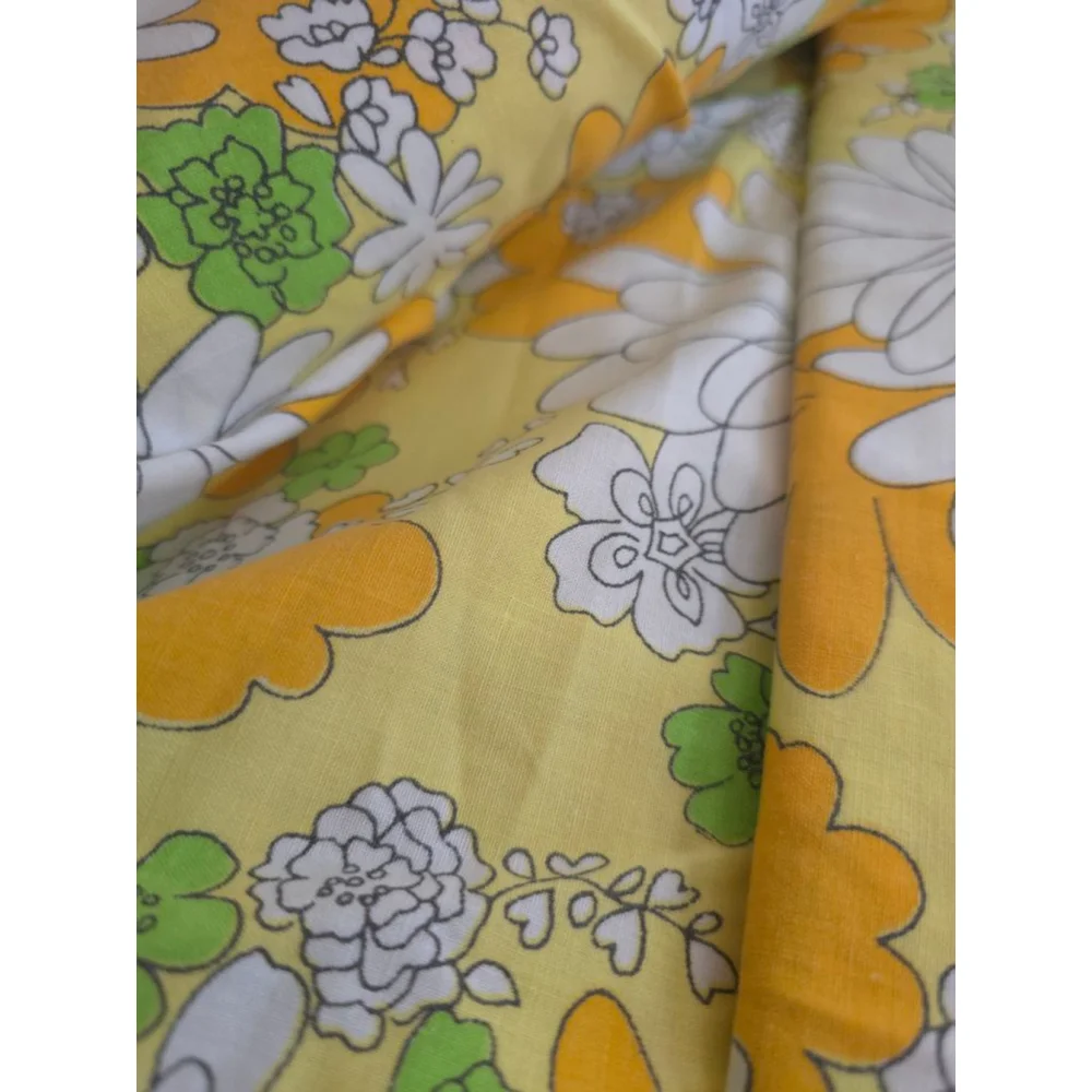 Vintage 1970s Cannon Monticello Twin Floral Blossom Flat Sheet SET Yellow Orange